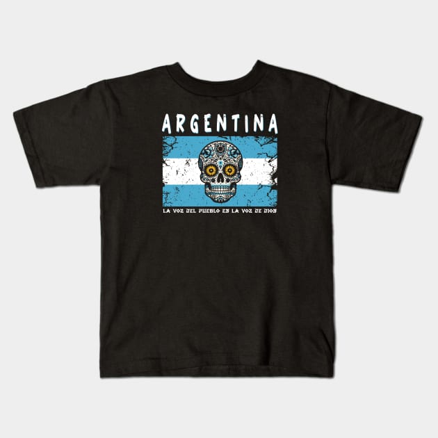 Sugar Skull Buenos Aires Argentina Flag Kids T-Shirt by Sambastyles